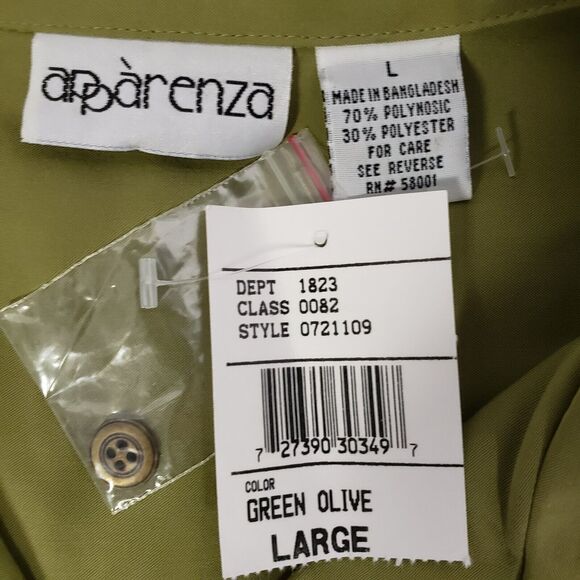 Apparenza Womens Top Large Green Button Front 3/4 Sleeve Pockets Shoulder Pads - Picture 8 of 9